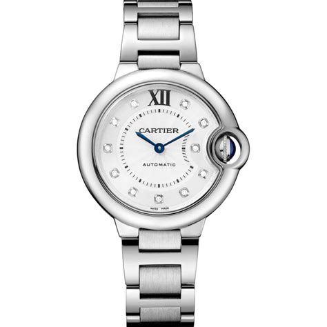 cartier w4bb0021|Cartier Ballon Bleu 33 mm Automatic Diamond Silver Dial.